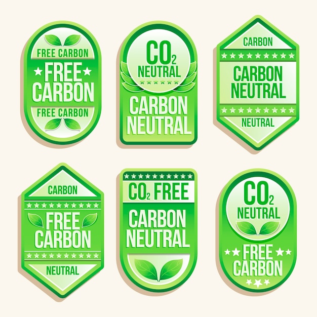 Etiquetas e selos neutros em carbono de design plano