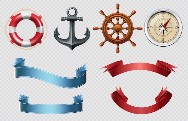 Etiquetas náuticas conjunto de ícones realistas