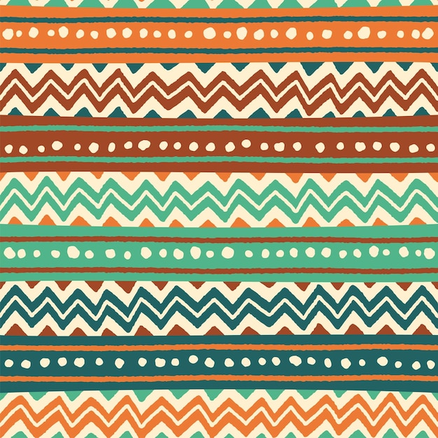 Étnico tribal folk geométrico indiano cigano escandinavo mexicano boho africano ornamento textura padrão sem emenda zigzag dot line listras horizontais impressão colorida fundo têxteis ilustração vetorial