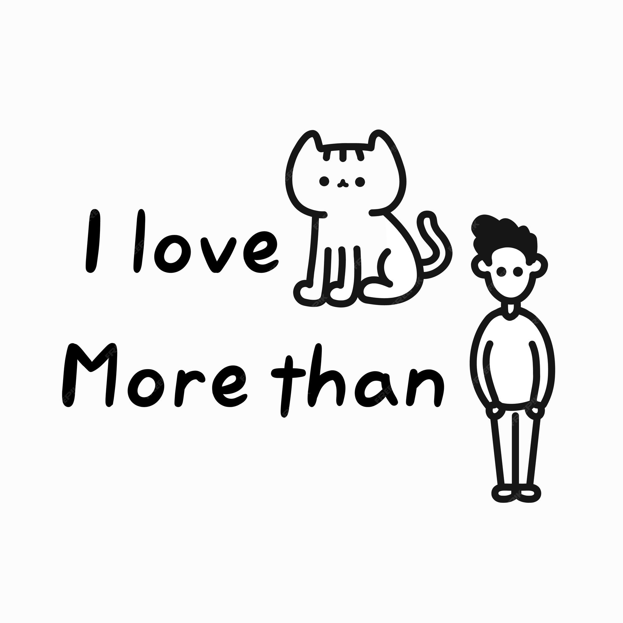 Eu amo gatos mais do que pessoas, impressão de citação em quadrinhos de  humanos. ilustração em vetor mão desenhada personagem de desenho animado.  isolado em um fundo branco. amo gatos, odeio humanos