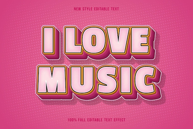Eu amo música com efeito de texto editável cor rosa gradação