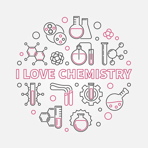 Eu amo química contorno redondo ilustração