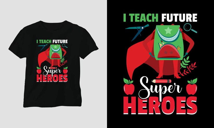 Vetor eu ensino o conceito de design de camiseta do dia do professor do futuro super-herói criado usando citações tipográficas