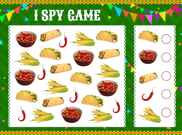 Eu espio planilha de jogo de comida mexicana quebra-cabeça