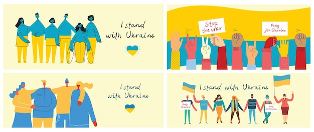 Eu estou com a Ucrânia As pessoas apoiam a Ucrânia com as cores da bandeira Sem guerra Ucrânia no coraçãoUcrânia no coração Ilustração do vetor de ações