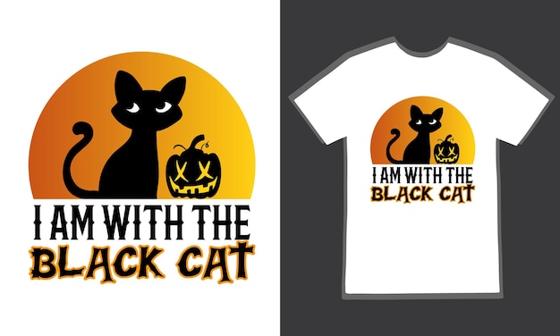 Eu sou com o design engraçado das citações do gato preto com gato preto. vetor de design de camiseta de halloween