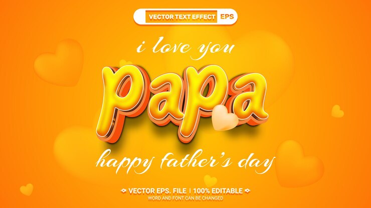 Vetor eu te amo papai feliz dia dos pais 3d efeito de estilo de texto vetorial editável