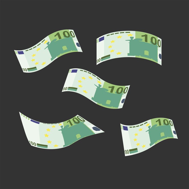 Euro Ilustração Vetorial Dinheiro Europa conjunto notas de pacote Queda de dinheiro voando 100 EUR