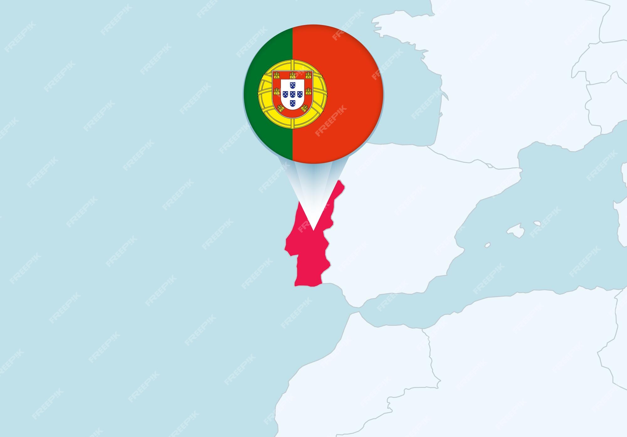 bandeira do mapa de portugal. ilustração vetorial com um mapa da europa e  país destacado com bandeira nacional 5175932 Vetor no Vecteezy