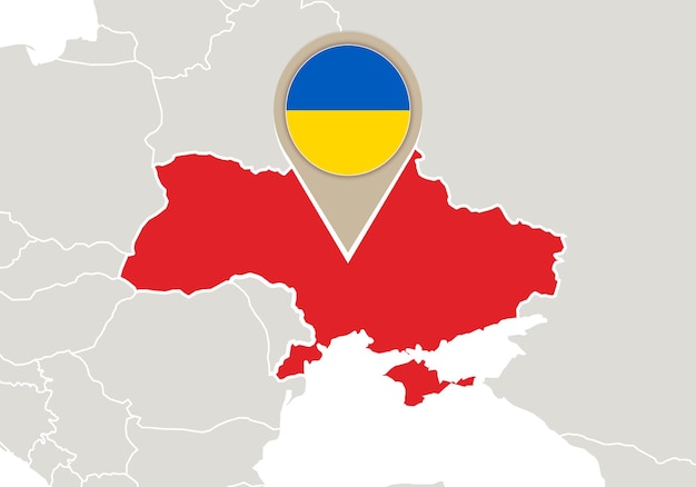 Europa com mapa e bandeira destacados da Ucrânia