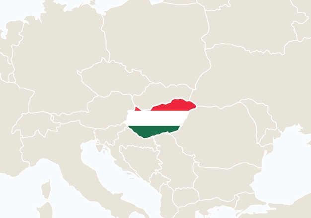 Europa com o mapa da hungria em destaque. ilustração vetorial.