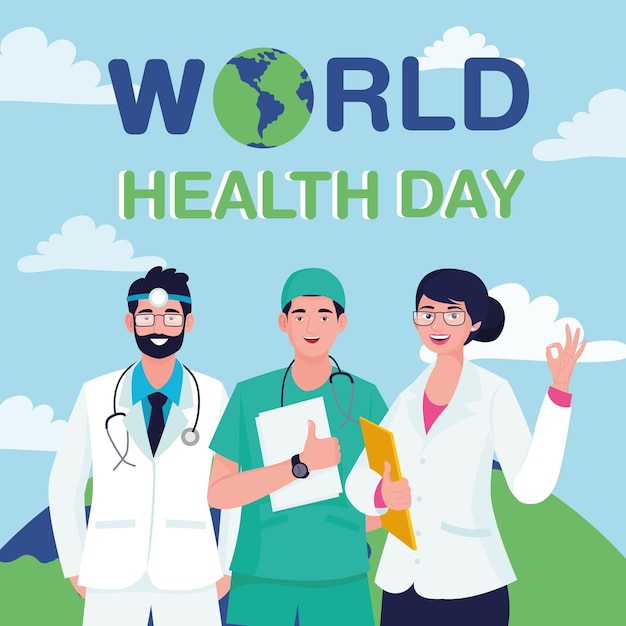 Evento de celebração do conceito de médico e enfermeira do Dia Mundial da Saúde