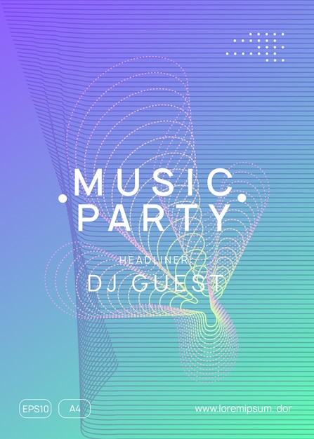 Evento eletrônico. Modelo de revista de show futurista. Forma e linha de gradiente dinâmico. Evento eletrônico de néon. Electro dance dj. Som transe. Cartaz do clube fest. Folheto de festa de música techno.