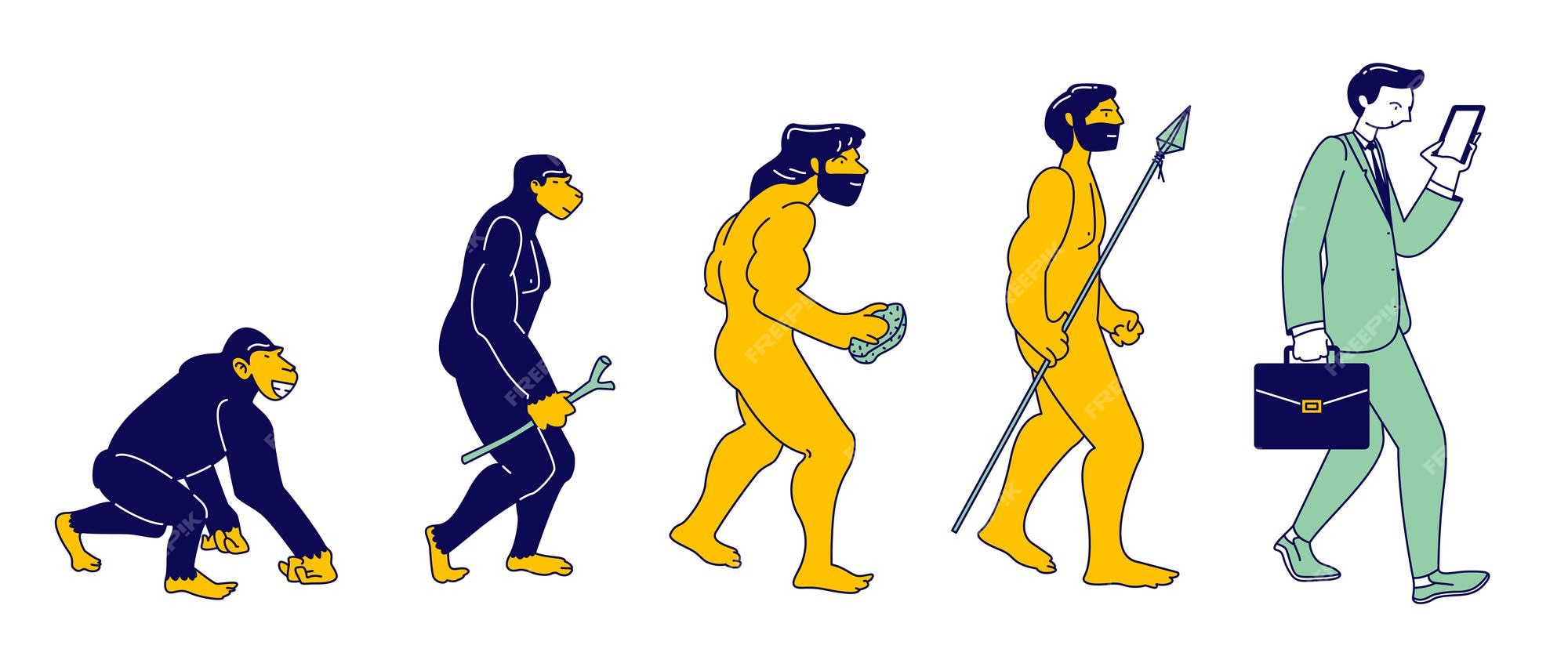 Evolução humana de macaco para homem de negócios moderno com