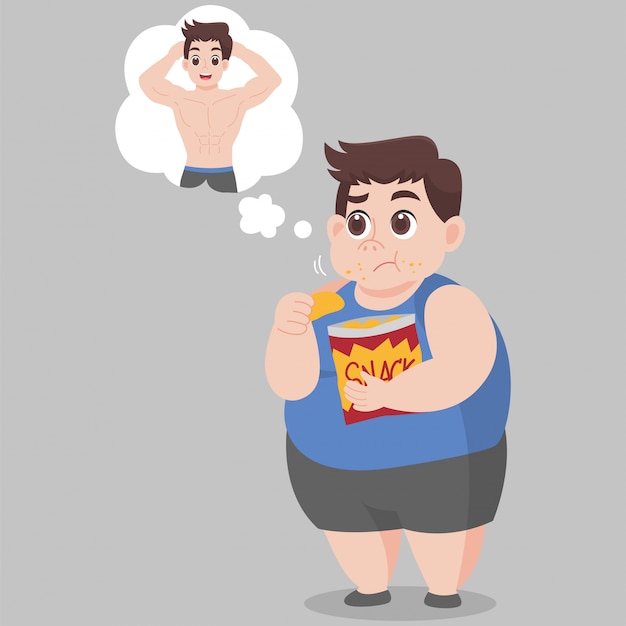 excesso de peso homem comendo lanche e espero ser um homem esbelto