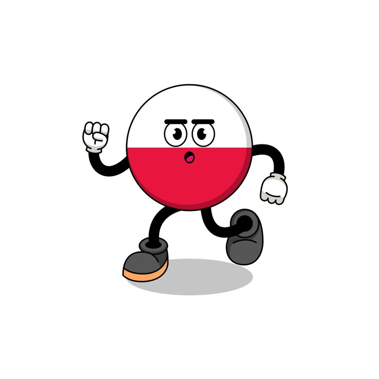 Vetor executando o design de personagens de ilustração de mascote de bandeira da polônia