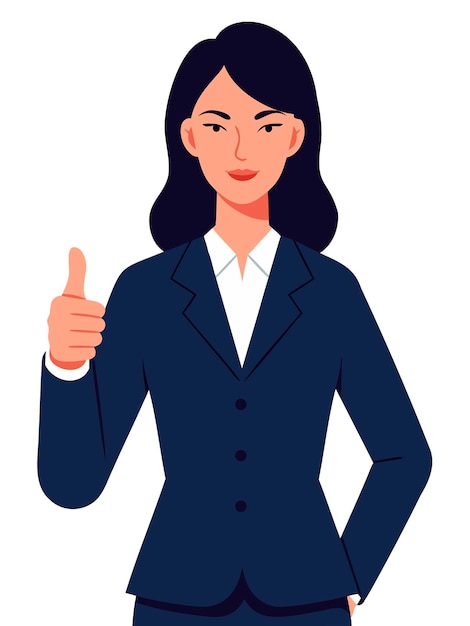 Executivo feminino confiante demonstrando atitude positiva com o gesto do polegar para cima