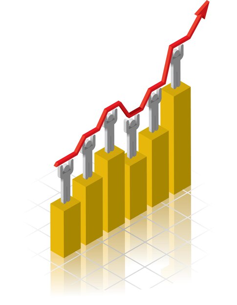 Executivos no gráfico de barras financeiro 3D