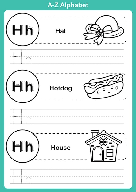 Vetor exercício de az do alfabeto com vocabulário dos desenhos animados para colorir livro