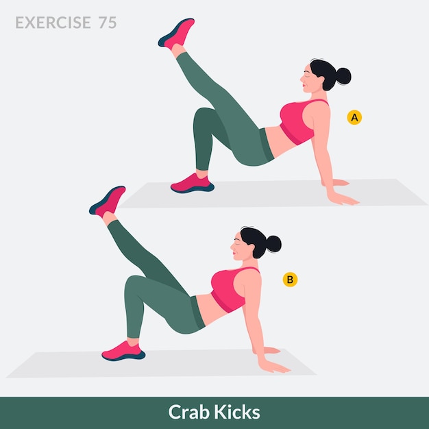 exercício de chutes de caranguejo Mulher treino fitness aeróbica e exercícios