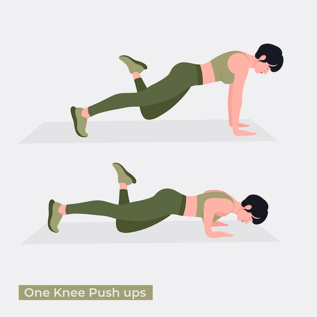 Exercício de flexões de um joelho Exercício de treino de mulher aeróbica e exercícios
