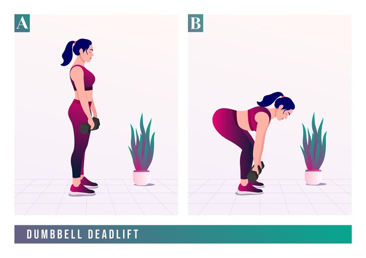 Vetor exercício de levantamento terra com halteres mulher treino fitness aeróbico e exercícios