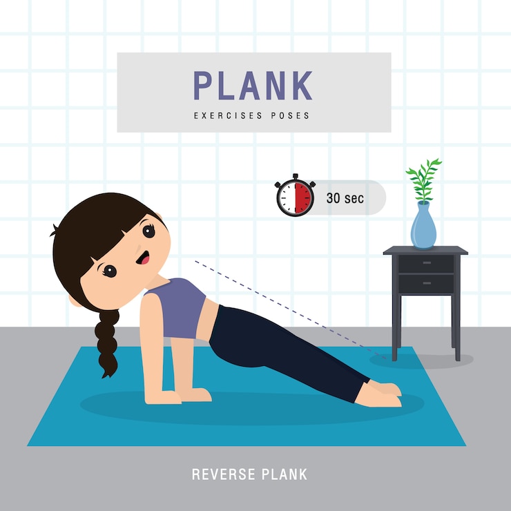 Vetor exercício de prancha. mulher fazendo exercício de planking e treinamento de ioga na academia em casa