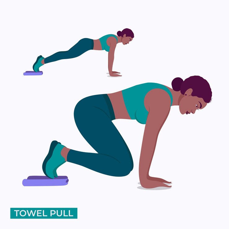 Vetor exercício de puxar toalha mulher treino fitness aeróbica e exercícios