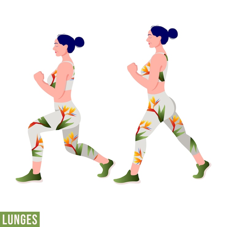Vetor exercício lunges mulher treino fitness aeróbica e exercícios