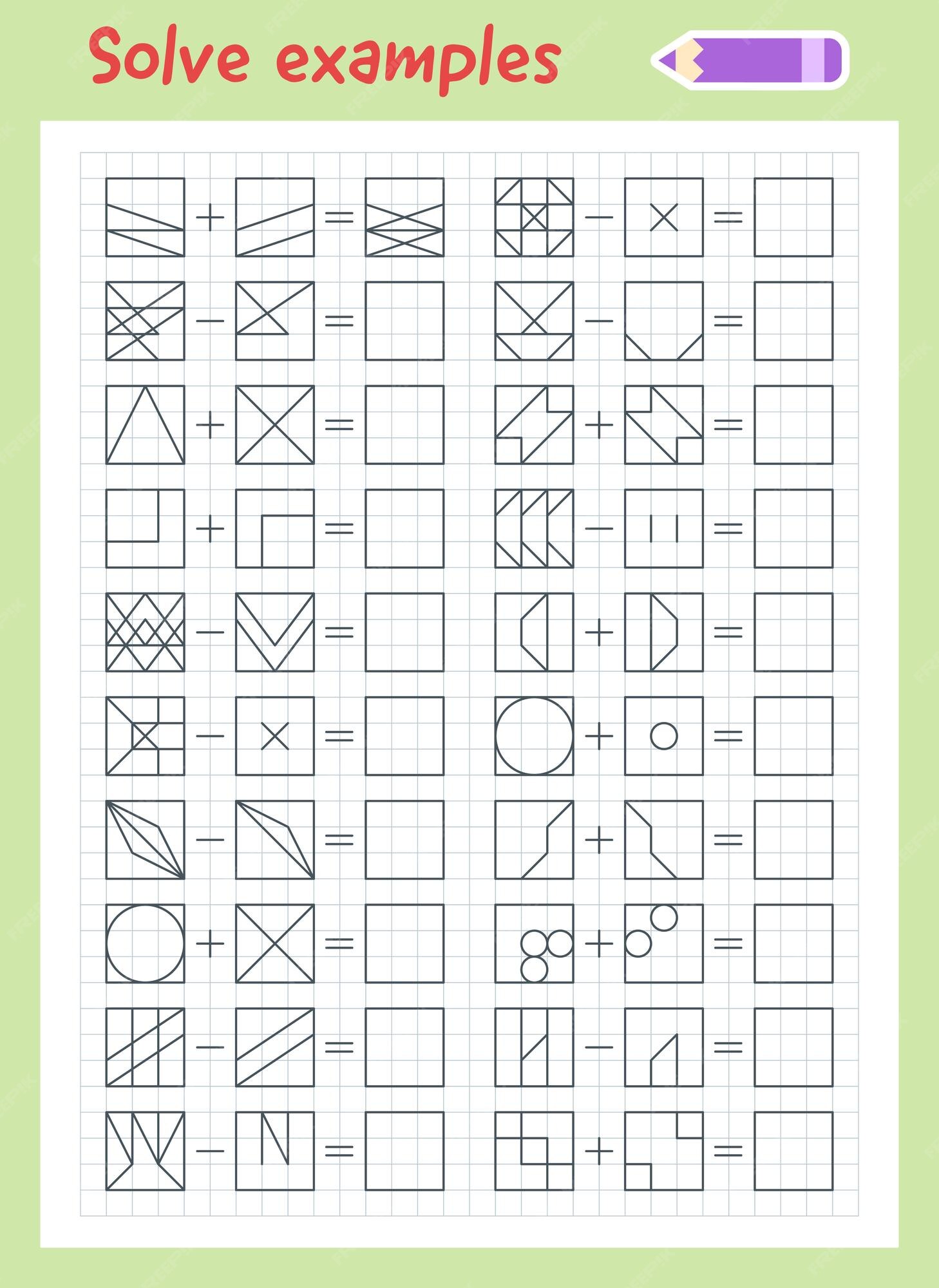 Exercícios de lógica para crianças resolver exemplos de acordo com o modelo  jogo de matemática para crianças imprimível