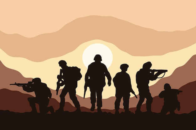 Exército militar tropas sniper pare a guerra ilustração de arte de silhueta plana