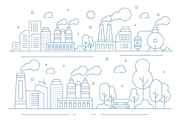 Exibição de ilustração industrial em estilo de linha fina