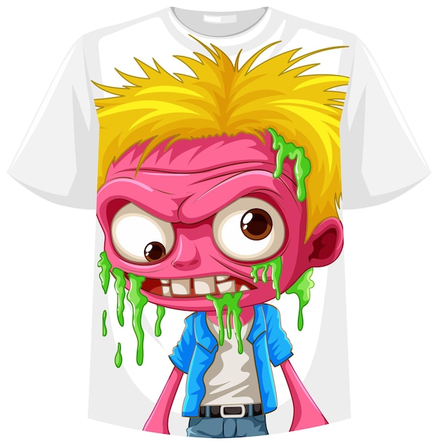 Exibição de personagem de desenho animado zumbi em camiseta