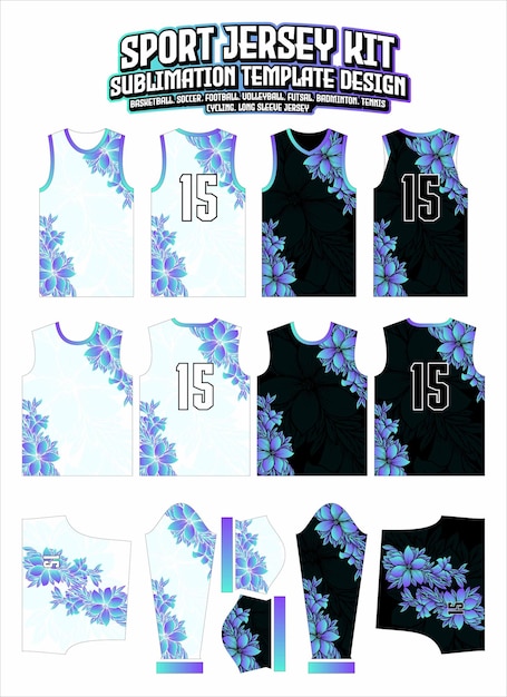 Exotic flowers sports jersey design layout template de roupas esportivas