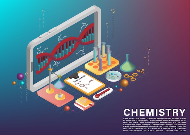 Vetor experiência científica e elemento de modelo de dna no aplicativo de celular 3d