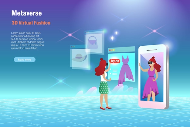 Experimentação virtual do metaverso no pano mulher usa a tecnologia do  metaverso experimente o vestido com reflexo do espelho na tela do telefone  inteligente moda têxtil e design de roupas em tecnologia