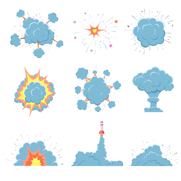 Explosão de bomba de vetor dos desenhos animados com fumaça.