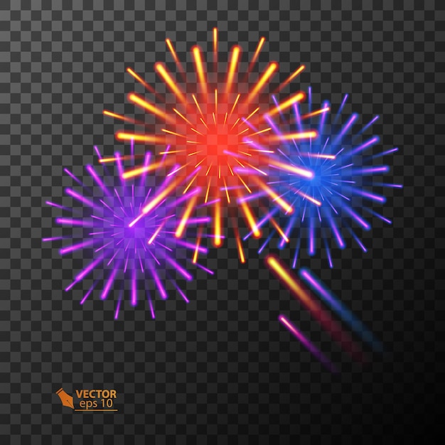 Vetor explosão de fogos de artifício coloridos abstratos em fundo transparente