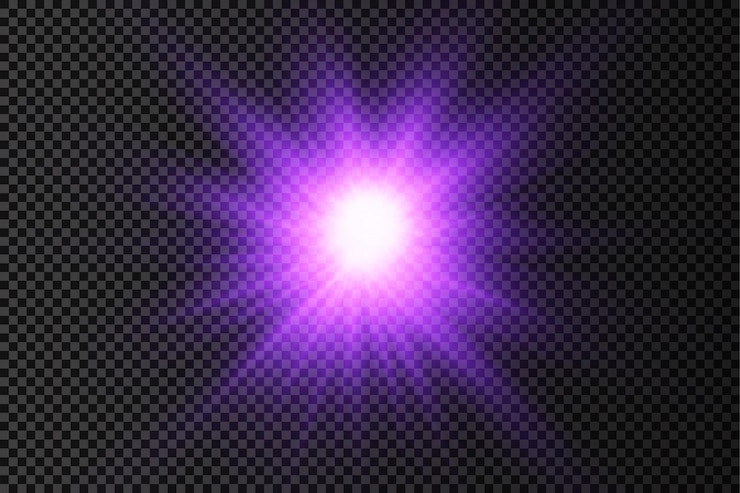 Vetor explosão de luz roxa brilhante brilho estrela violeta raios solares efeito de luz reflexo de luz do sol vetor