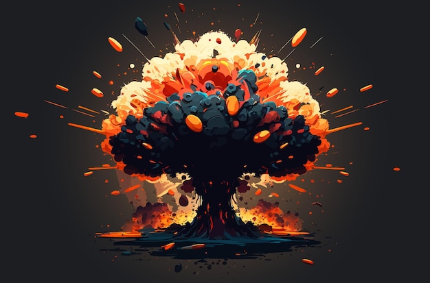 Explosão Perigo escala arma respingo emoções minimalismo nuvem cogumelo desastre final do jogo quente átomo radioativo poeira brilhante cores saturadas Conceito de arte Ilustração vetorial