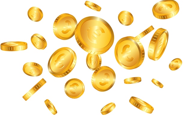 Vetor explosão realista de moedas de ouro euro isolada
