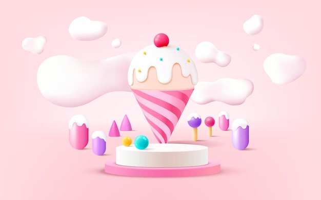 Expositor de produto infantil colorido no pódio