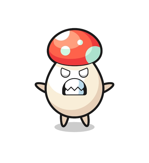 Expressão colérica do personagem mascote cogumelo, design de estilo fofo para camiseta, adesivo, elemento de logotipo