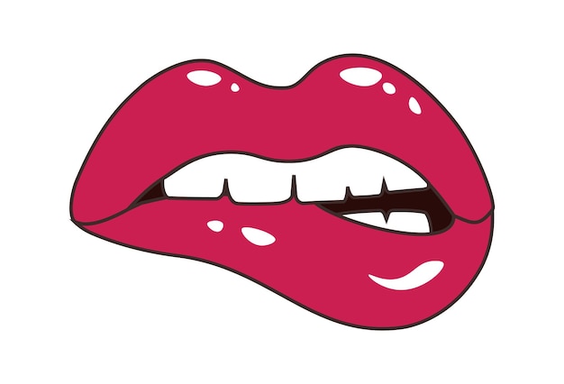 Vetor expressão de lábios sexualmente mordidos ilustração vetorial de lábios brilhantes de mulher sexy isolados em branco