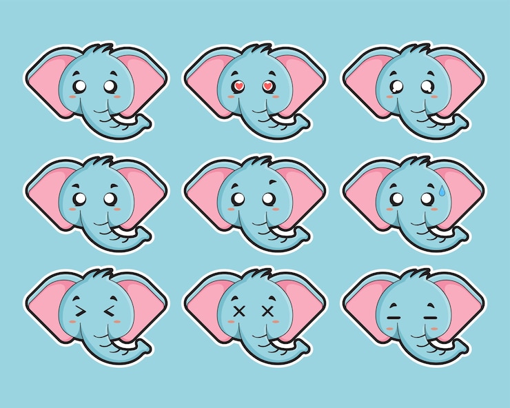 Vetor expressão de personagem de desenho animado de elefante