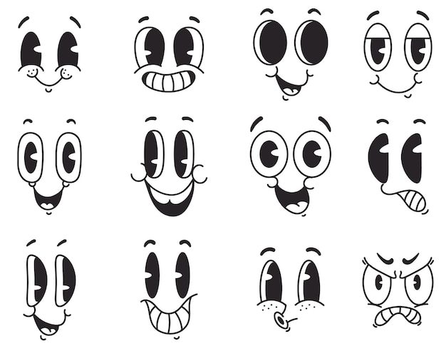 Expressão de rosto de personagem de estilo cartoon retrô conceito cômico ilustração de design gráfico