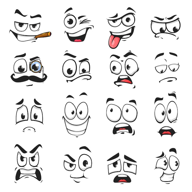 Vetor expressão de rosto ícones de emoji faciais vetoriais isolados