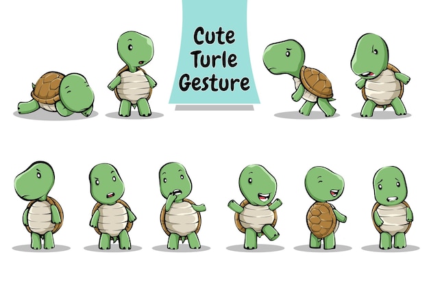 Vetor expressão e gesto de tartaruga fofa