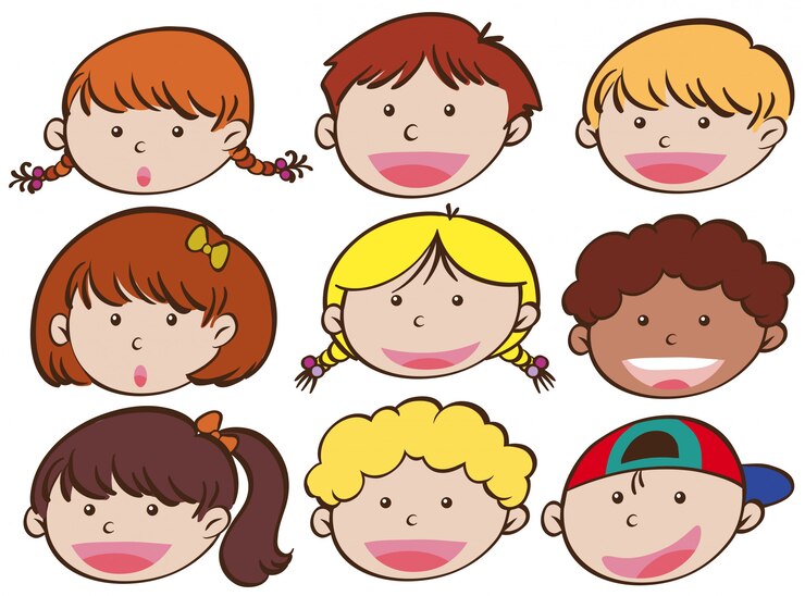 Vetor expressão facial de meninos e meninas