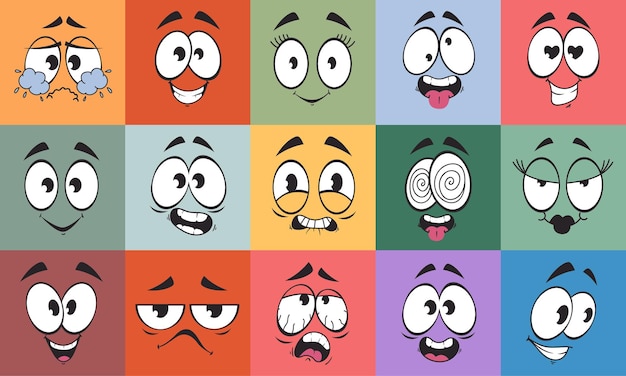 Vetor expressão facial de personagens de desenhos animados emoticon facial isolado